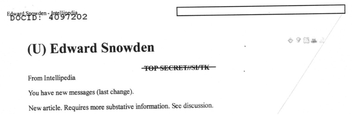 NSA's Intellipedia page on Edward Snowden is under construction