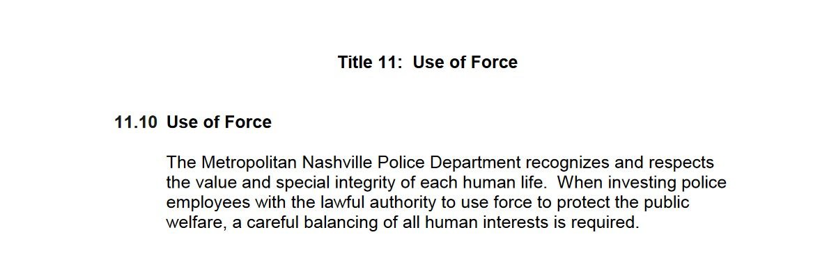 Read Nashville Police Department’s Use of Force Policy