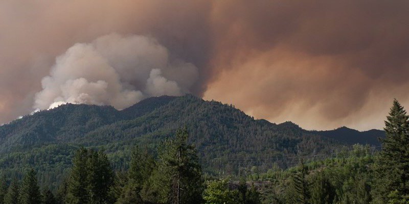 The Salt Fire burns in Shasta County, as seen from I-5 June 30, 2021. Photograph: Andrew Nixon/CapRadio