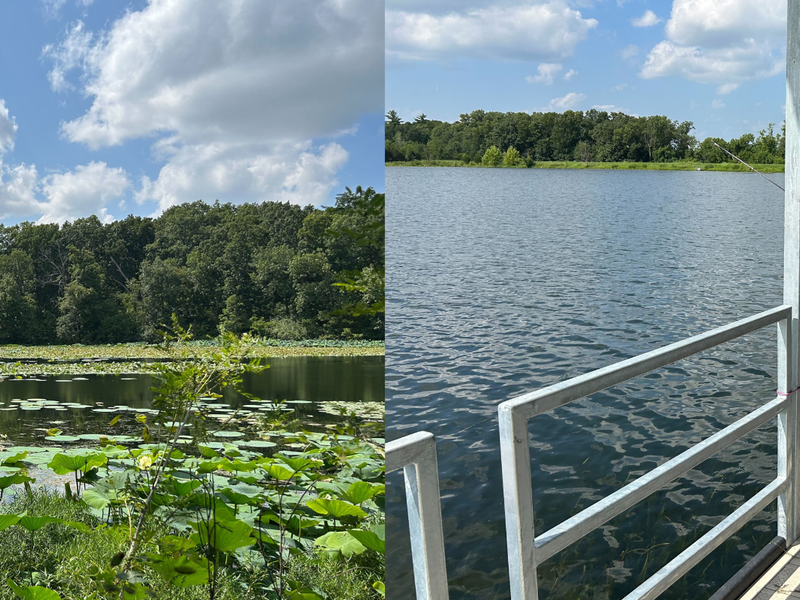 Ashley Cardwell, seated, and Donovan Sensel fish at Lake No. 34 in August A. Busch Memorial Conservation Area this summer. Lakes and springs in Busch conservation area were contaminated decades ago by