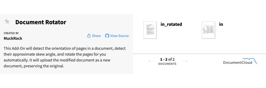 A screenshot of Document Rotator, a new Add-On that allows you to detect the orientation of pages in a document and auto-rotate the pages