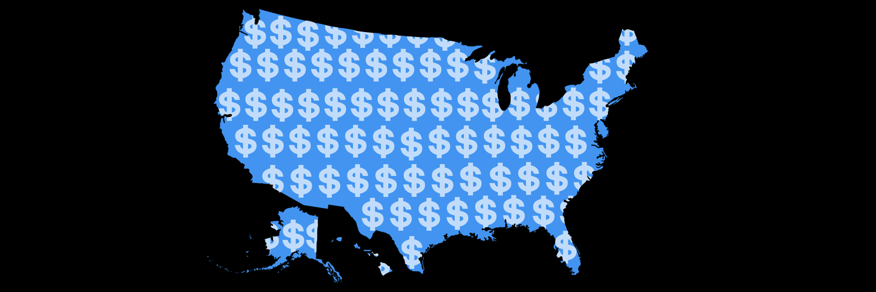 Map of the United States with dollar signs