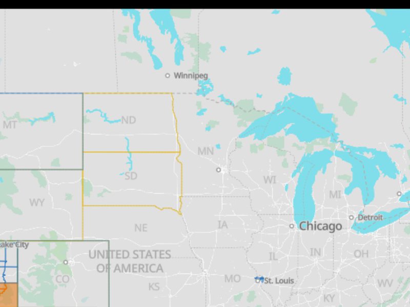 A screenshot of a recent map showing radioactive fallout zones, and their relative impact, in the United States.