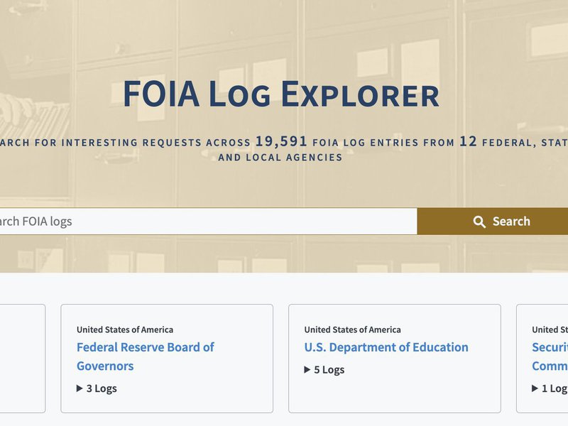 Screenshot of FOIA log explorer page