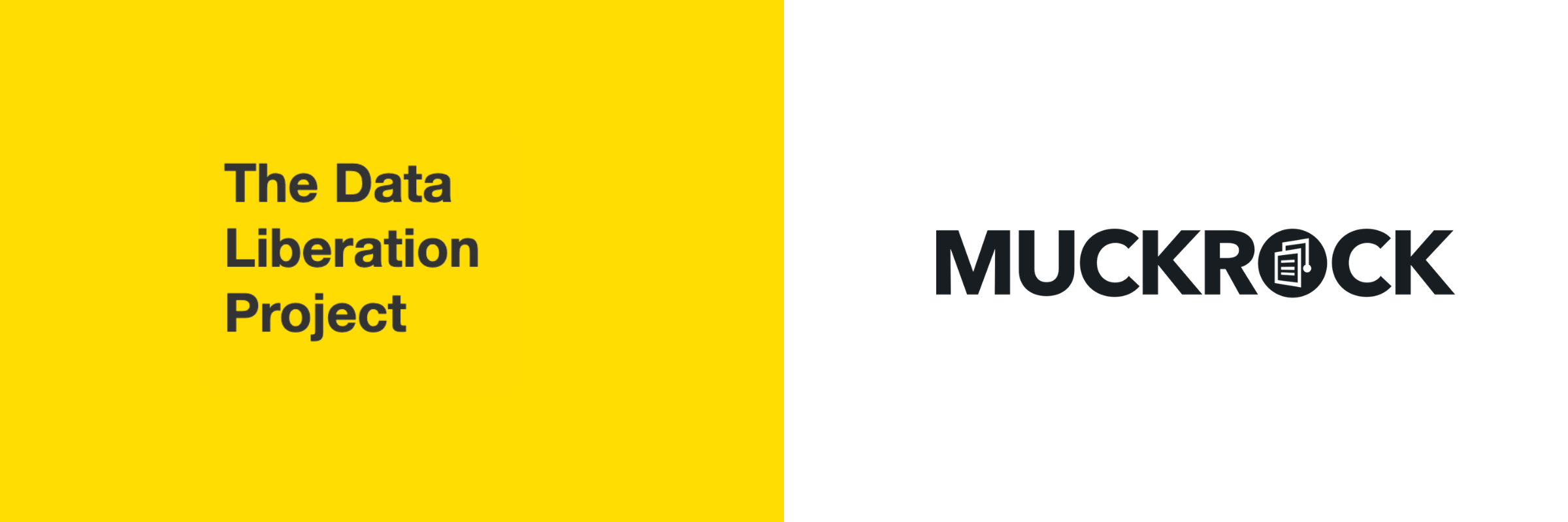 The Data Liberation Project and MuckRock logos on yellow and white backgrounds, respectively.