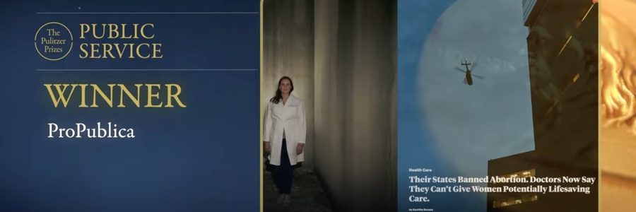 The announcement of the Pulitzer Prize for Public Service to ProPublic
