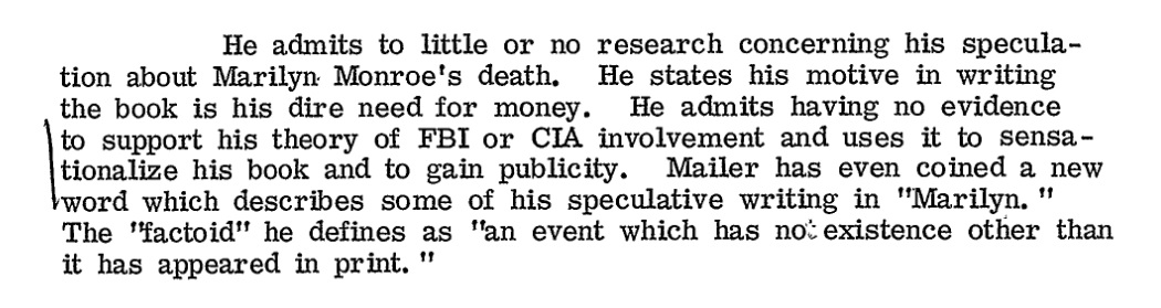 FBI tried to fact check Norman Mailer's factoids about their role in Marilyn  Monroe's death • MuckRock