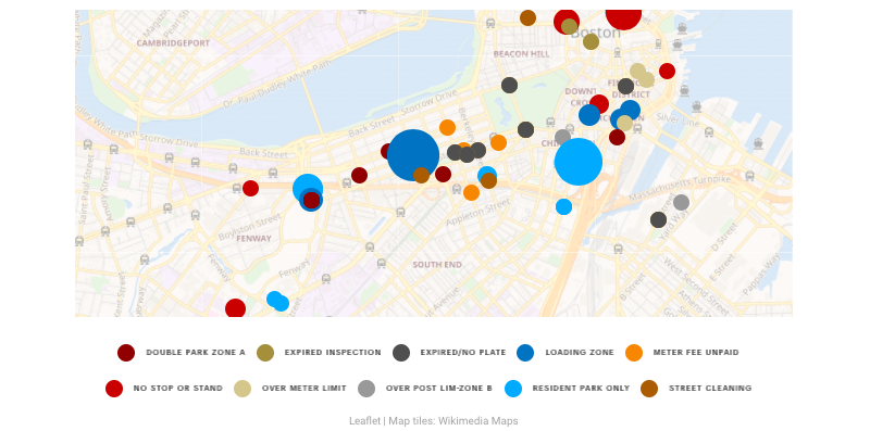 A map of where Boston parking tickets are issued