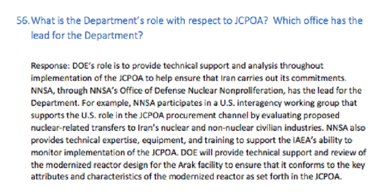 Department of Energy on Iran deal