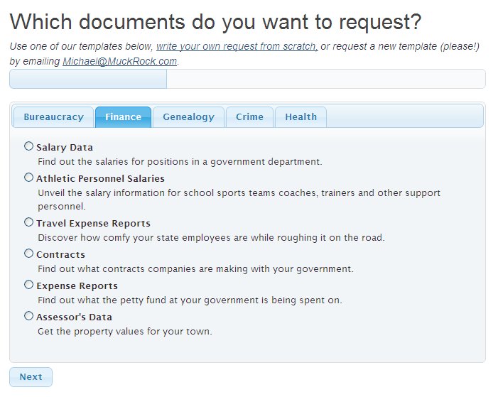 Screenshot of MuckRock's old request filing tool