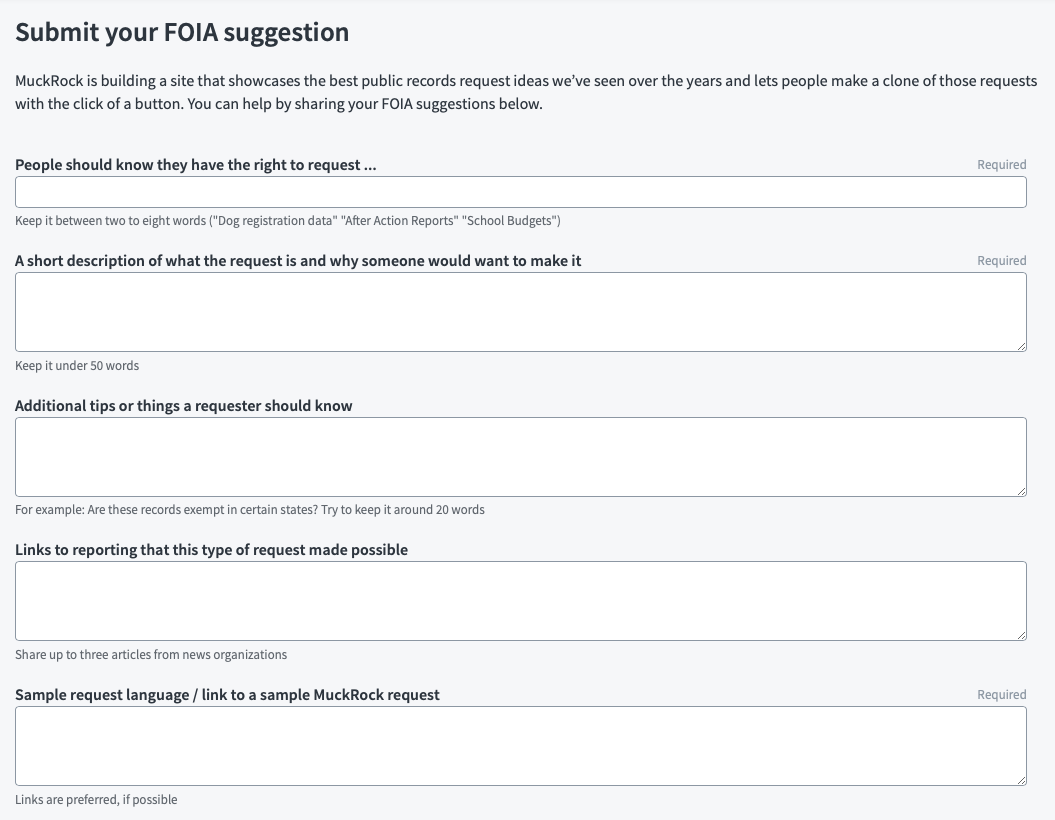 Form to submit favorite public records request ideas