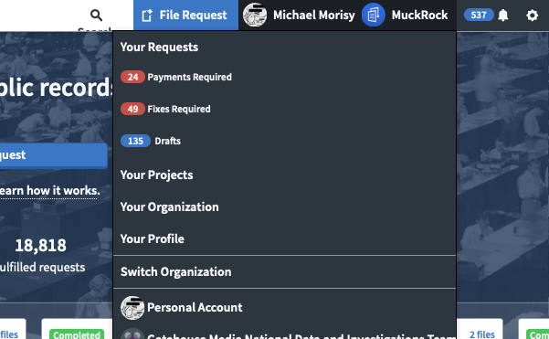 A dropdown from the top right-hand side of the screen that lets users select their active account