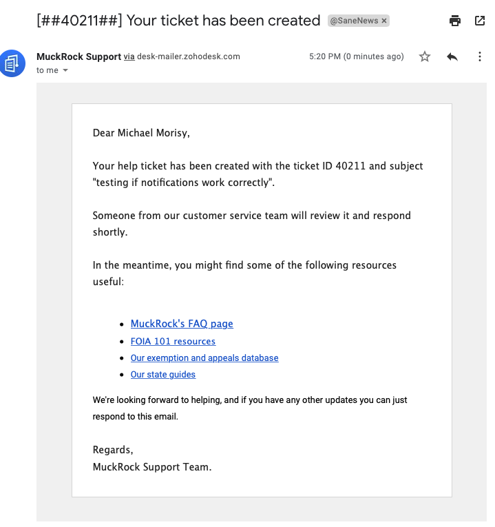 A screenshot of a confirmation email