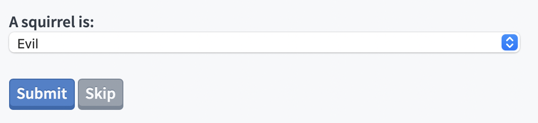 A multiple choice question about a squirrel's morality, indicating it is evil