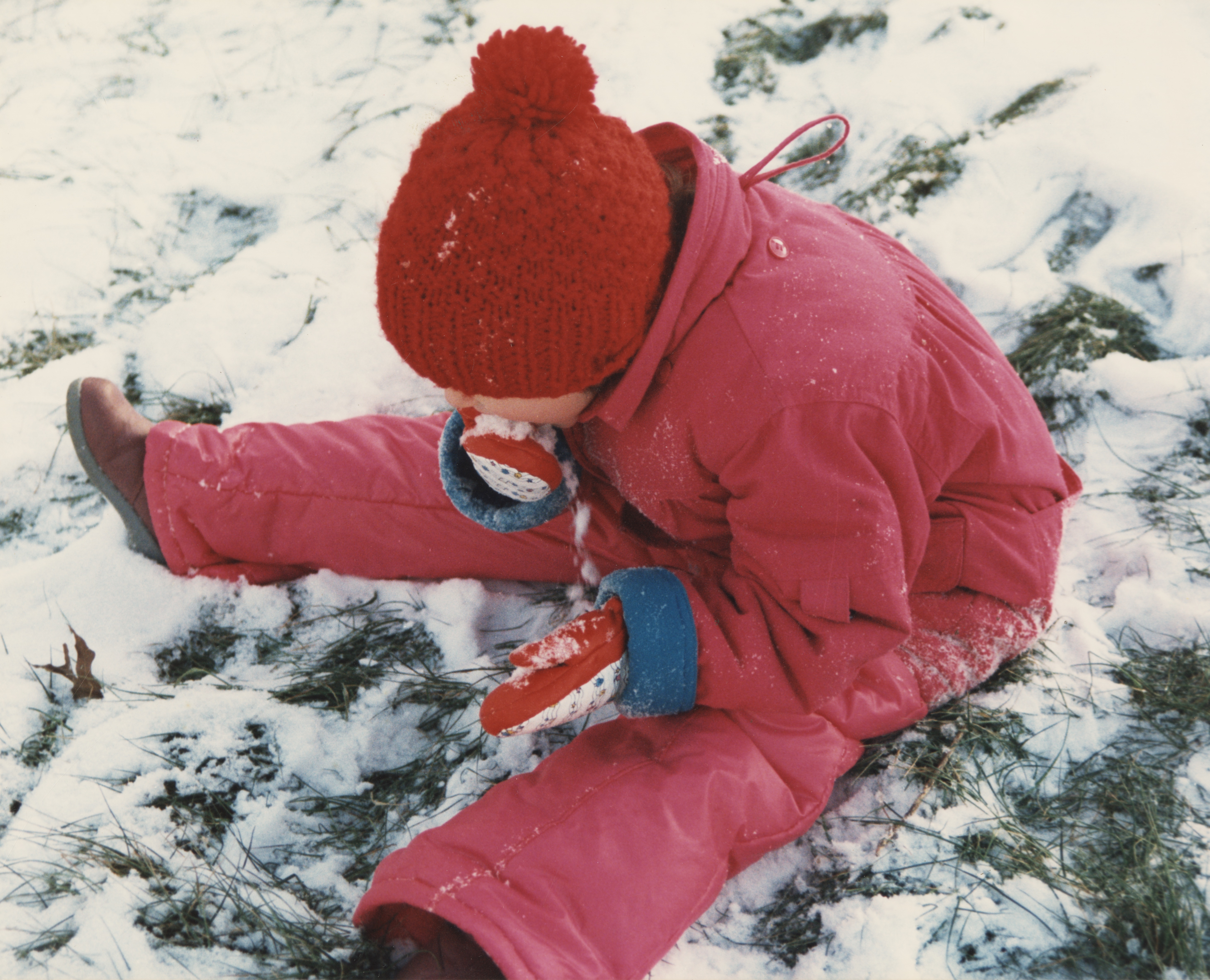 An undated photo from the 1980s, of a child eating snow near the banks of Coldwater Creek. The photo is from a scrapbook kept by Sandy Delcoure, who lived on Willow Creek in Florissant and donated the scrapbook to the Kay Drey Mallinckrodt Collection. (State Historical Society of Missouri, Kay Drey Mallinckrodt Collection, 1943-2006.)