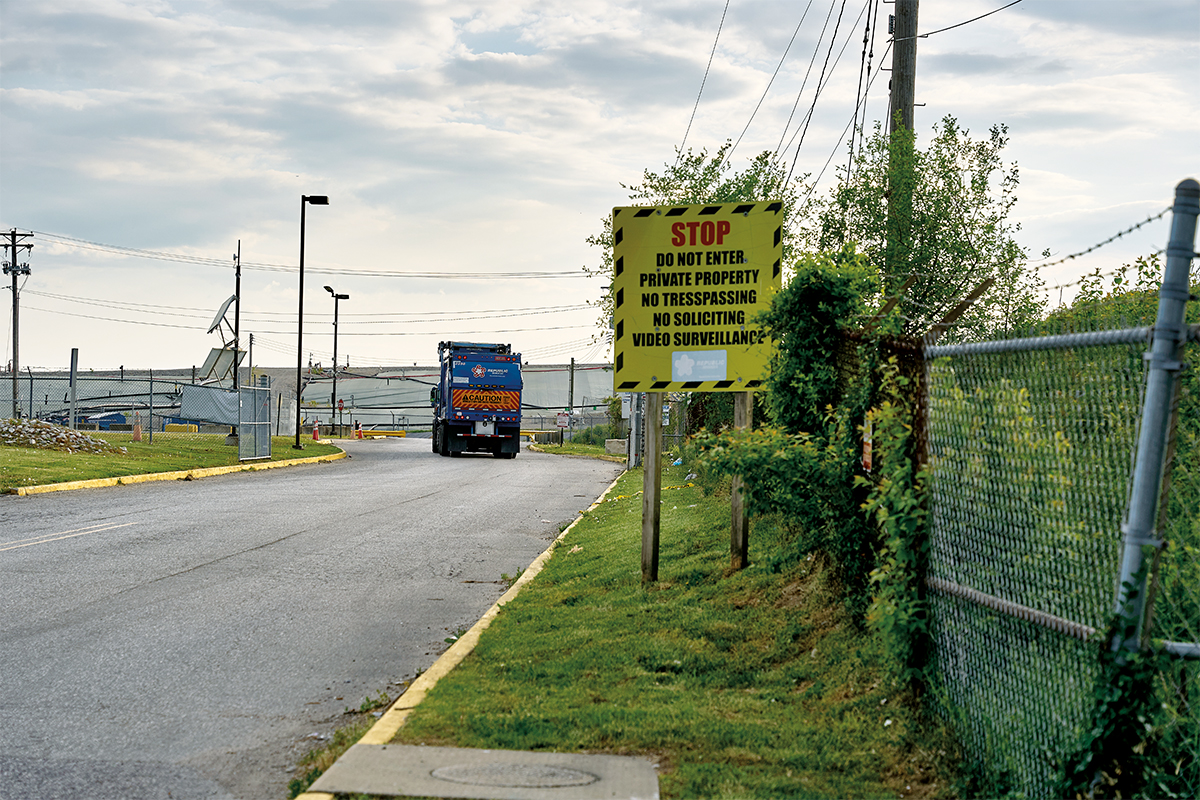 A Republic Services truck enters the West Lake Landfill property. The company, which also owns the adjacent Bridgeton Landfill, is partially responsible for the costs of decontaminating the West Lake Landfill, which contains thousands of tons of radioactive waste and contaminated soil. (Theo Welling/Riverfront Times)