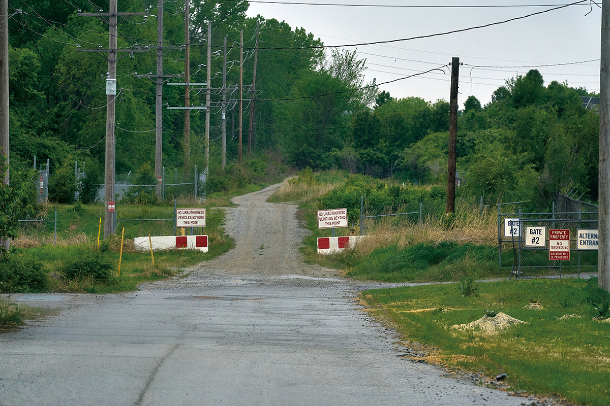 Boenker Lane dead ends at the back of the West Lake Landfill Superfund site. The site is contaminated by radioactive waste left over from World War II. (Theo Welling/Riverfront Times)</