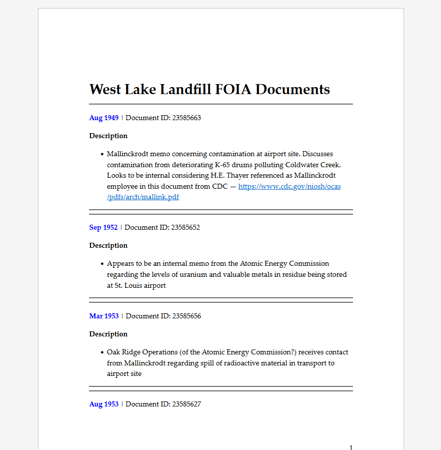 Federal report finds more than $400 million in costs in Coldwater Creek  radioactive waste cleanup • MuckRock