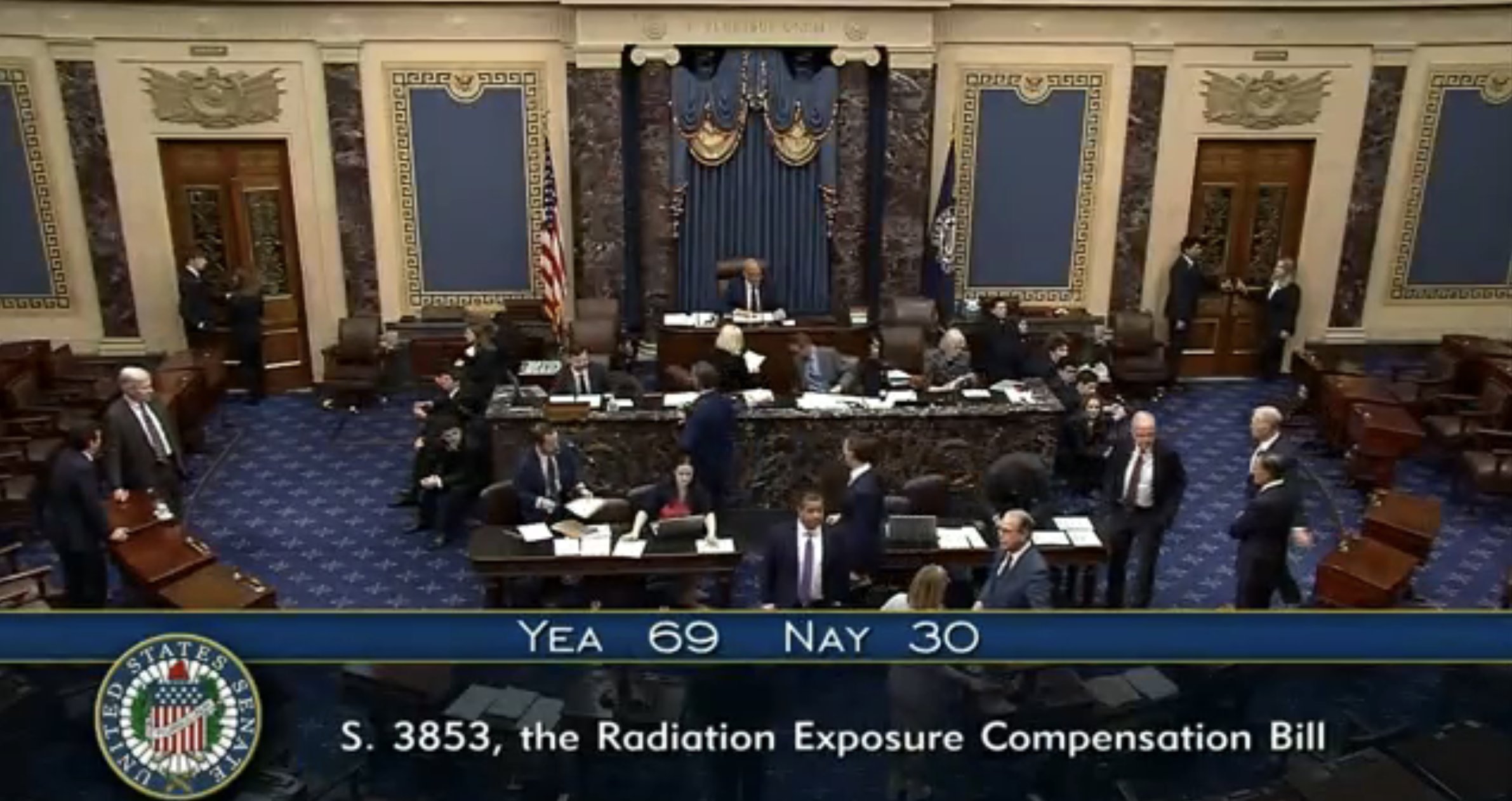 The U.S. Senate voted on Thursday to expand eligibility and extend the life of a fund for people exposed to radiation by the federal government, by a vote of 69 to 30. (C-SPAN)